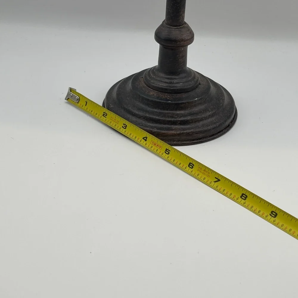 Vintage Style Dark Bronze Metal Pillar Candle Holder 8.5 Inch Rustic Pedestal